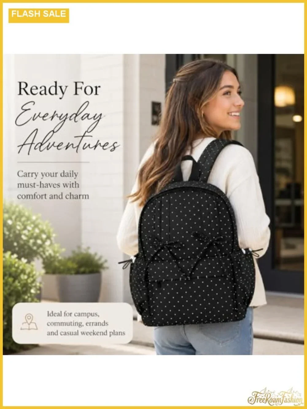 Polka Dot Backpack for Women Nylon Fashion Daypack with Bow